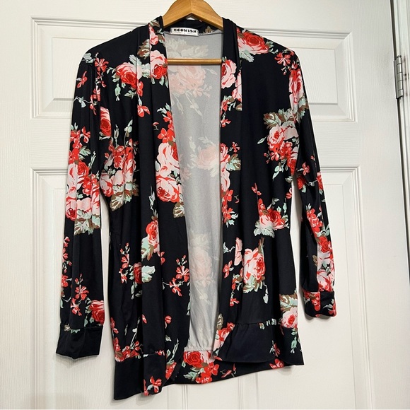 Ecowish Floral Black Cardigan Women’s size large - Picture 1 of 4